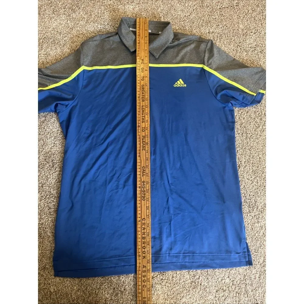 Adidas Golf Polo‎ Shirt Men's Casual Blue Gray Yellow Button Short Sleeve L